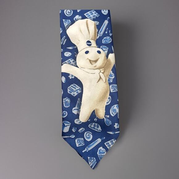 Vintage 1998 Ralph Marlin Pillsbury Doughboy Cookin' Neck Tie Blue White USA - Picture 1 of 4